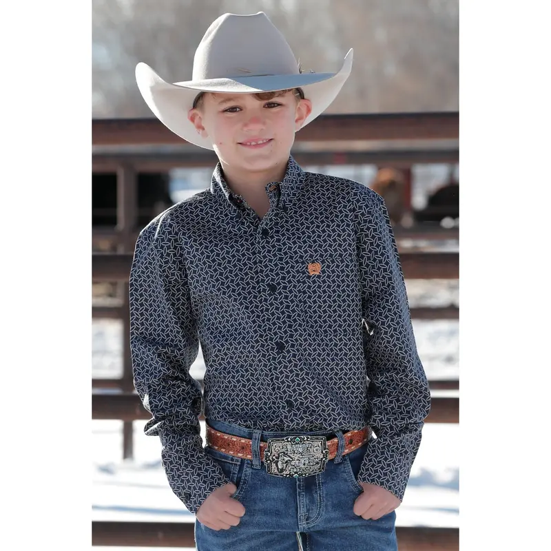 Cinch Boy's Navy Geometric Print Western Shirt 1
