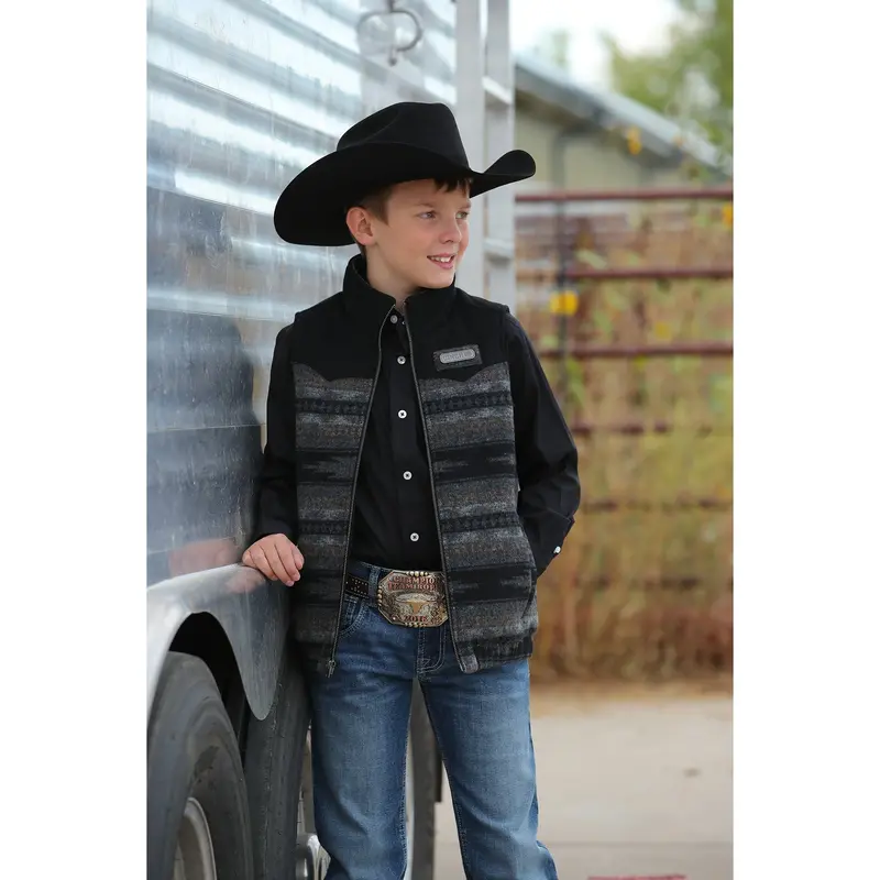 Cinch Kid's Black Blanket Stripe Vest 1