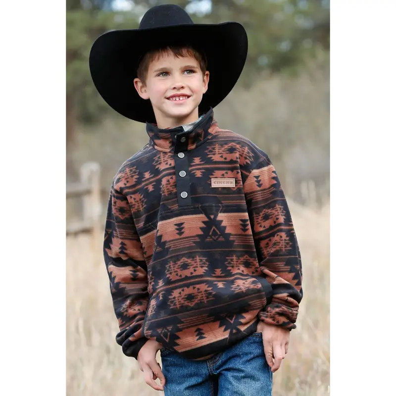 Cinch Kid's Black Southwestern Polar Fleece Pullover 1