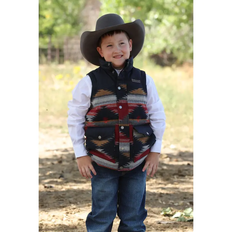 Cinch Kid's Blue Aztec Quilted Vest 1