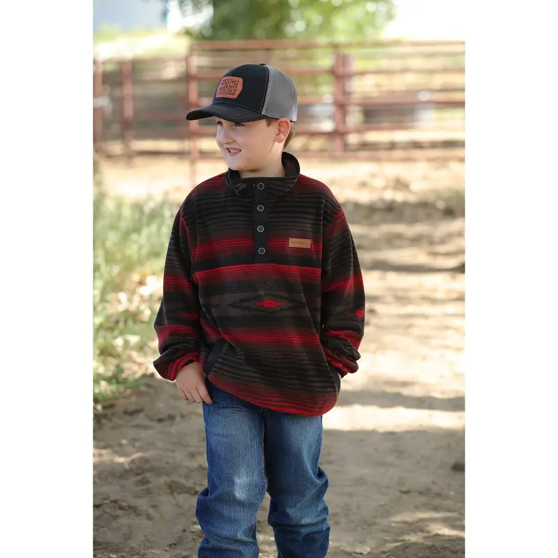 Cinch Kid's Brown Aztec Print Polar Fleece Pullover 1