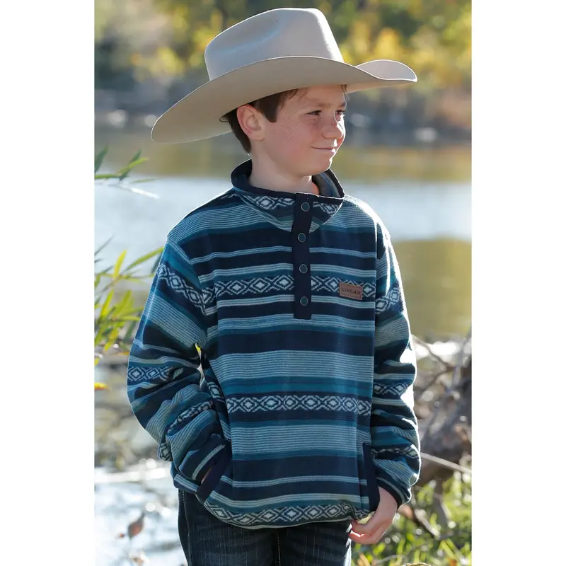 Cinch Kid's Green Southwestern Polar Fleece Pullover 1