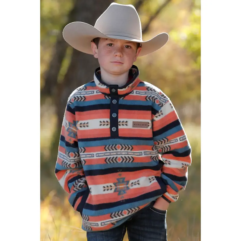 Cinch Kid's Red Southwestern Polar Fleece Pullover 1