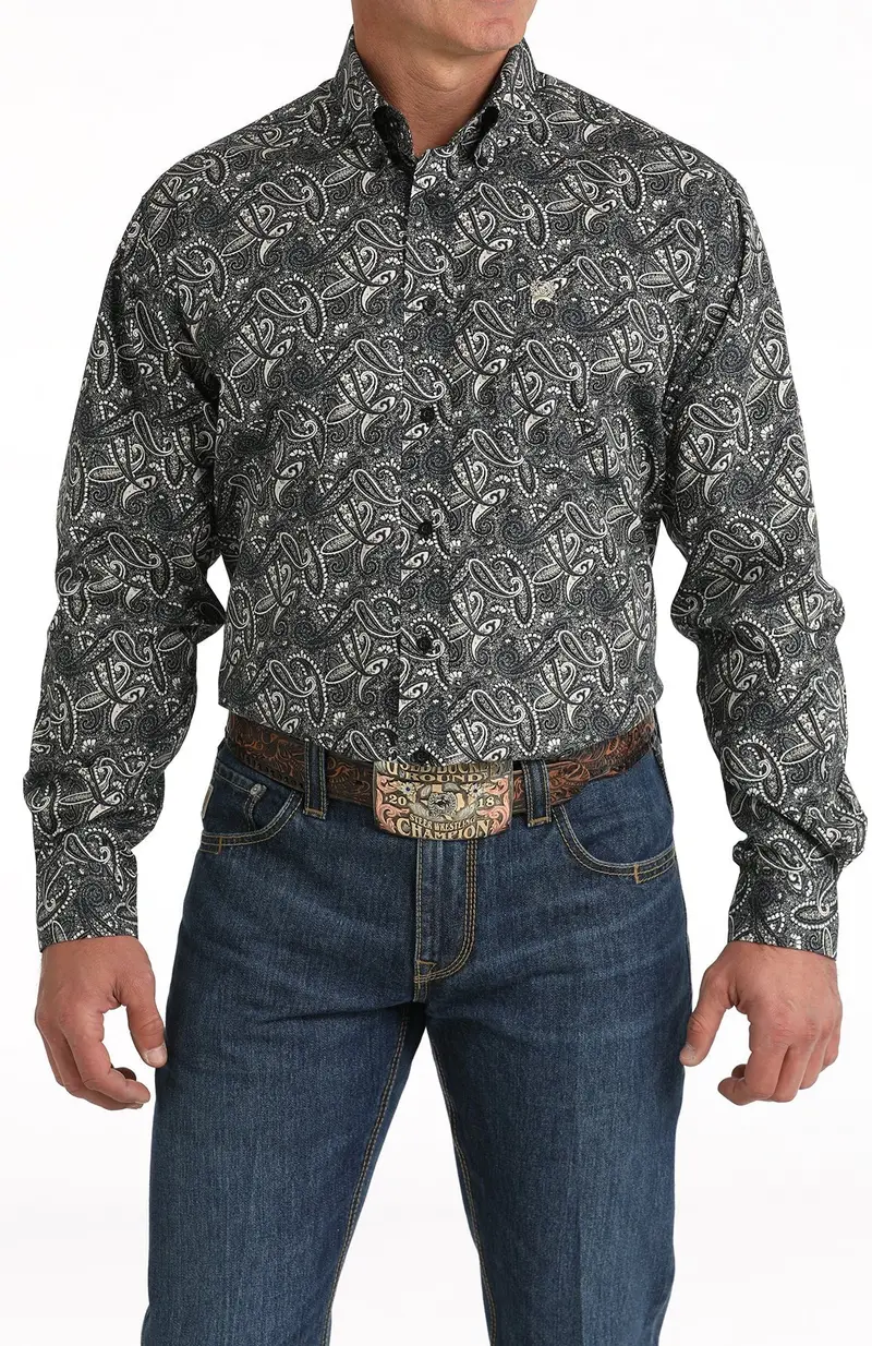 Cinch Men's Black Paisley Print Button Down Shirt 1