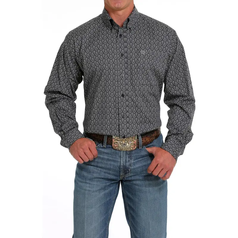 Cinch Men's Black Stretch Geometric Button Down Western Shirt 1