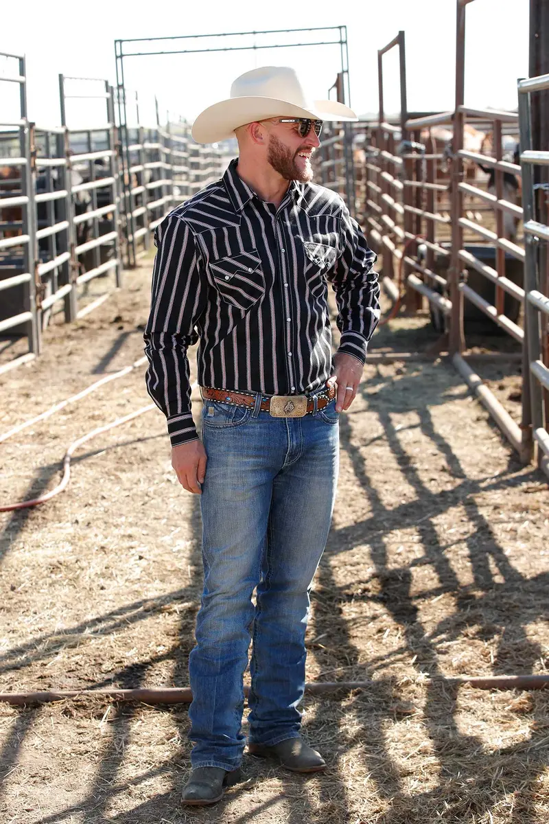 Cinch Men's Black Stripe Modern Snap Down Shirt 1