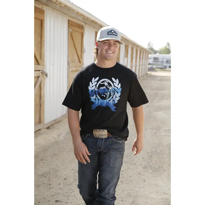 Cinch Men's Black With Blue Logo Tee 1