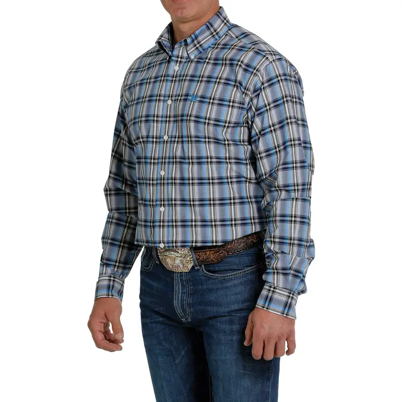 Cinch Men's Blue Plaid Long Sleeve Button Down 1