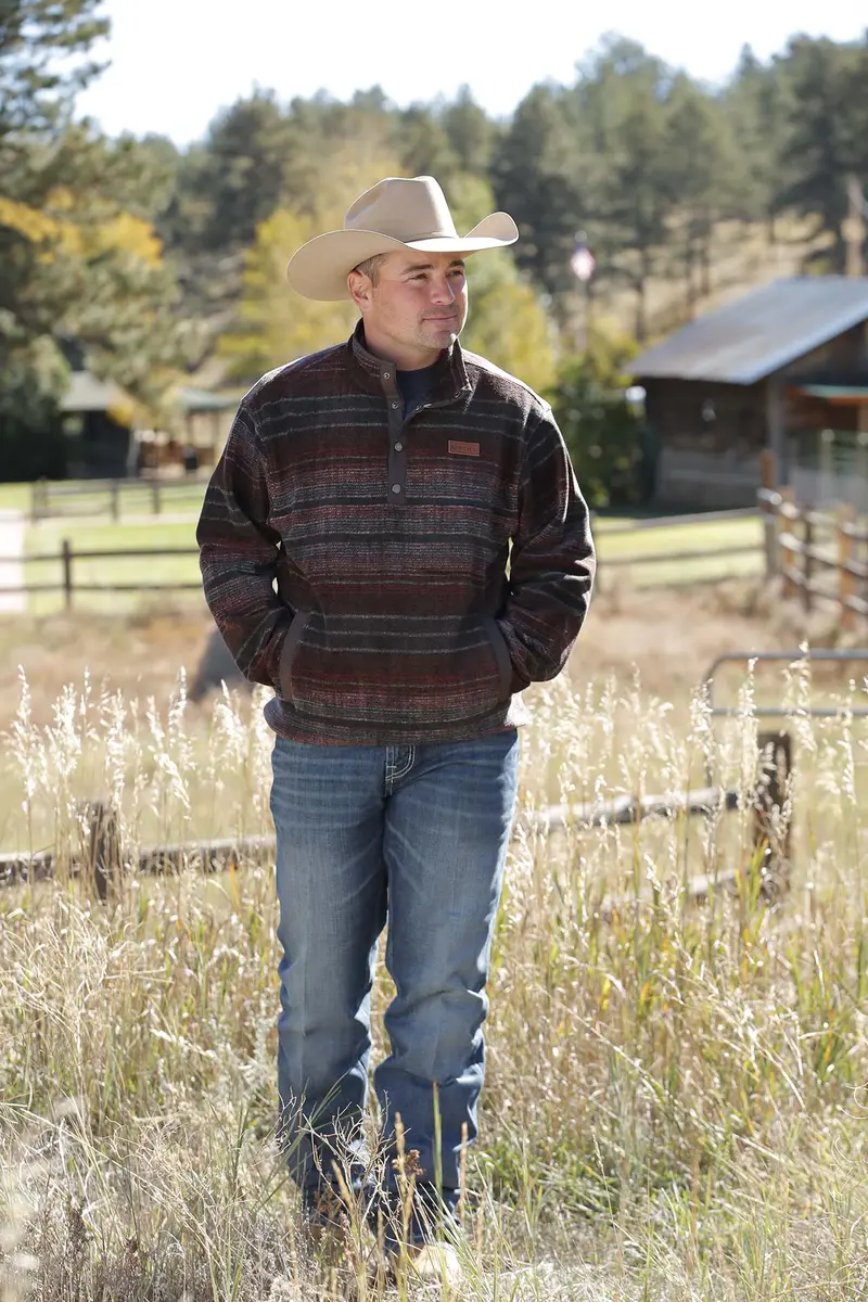 Cinch Men's Brown And Red Fleece Pullover 1