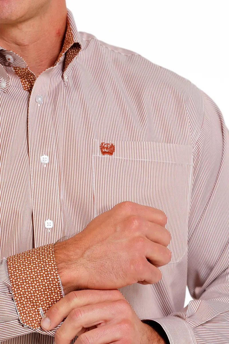 Cinch Men's Brown And White Stripe Tencel Button Down Western Shirt 4