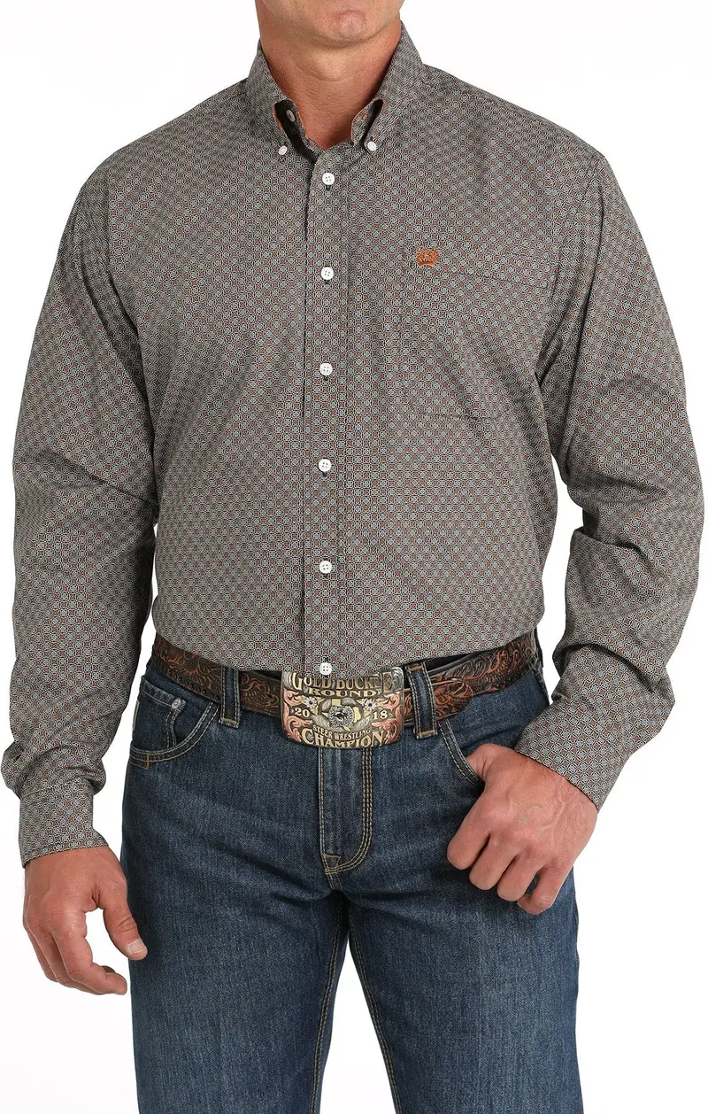 Cinch Men's Brown Geometric Button Down Shirt 1