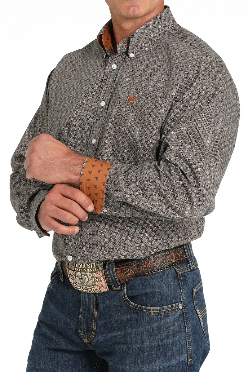 Cinch Men's Brown Geometric Button Down Shirt 2