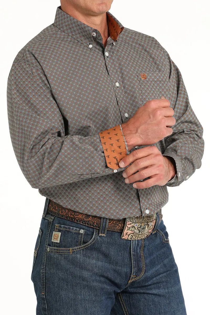 Cinch Men's Brown Geometric Button Down Shirt 3