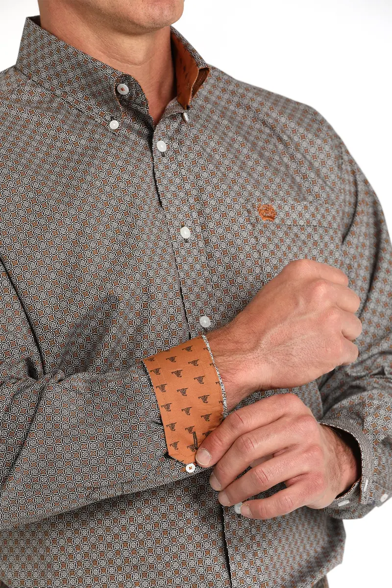 Cinch Men's Brown Geometric Button Down Shirt 4