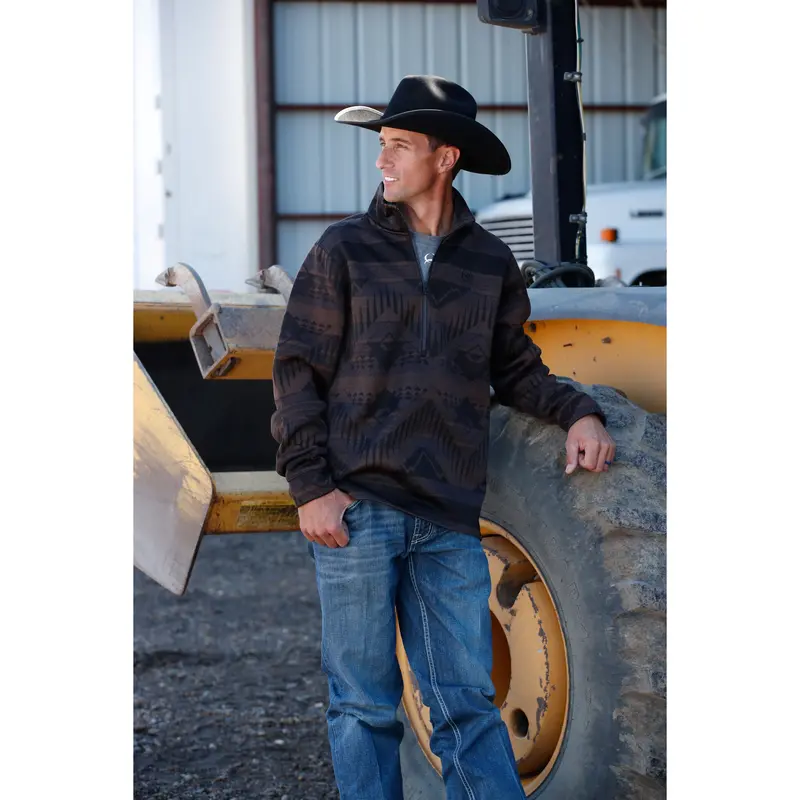 Cinch Men's Brown Half Zip Southwestern Sweater Pullover 1