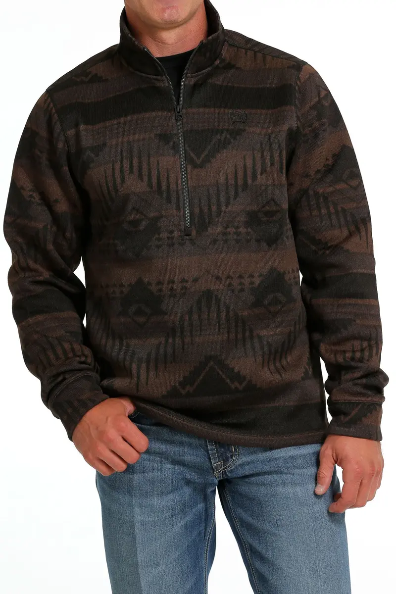 Cinch Men's Brown Half Zip Southwestern Sweater Pullover 2