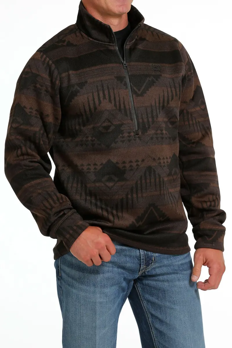 Cinch Men's Brown Half Zip Southwestern Sweater Pullover 4