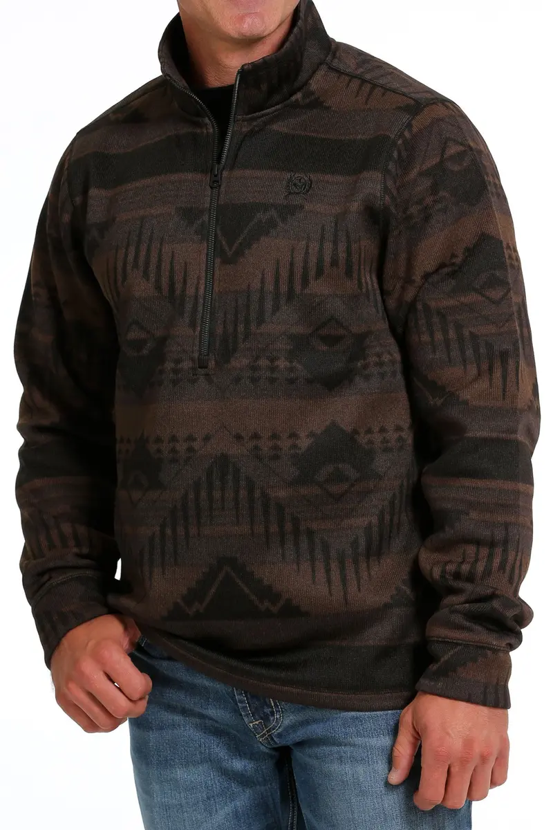 Cinch Men's Brown Half Zip Southwestern Sweater Pullover 5