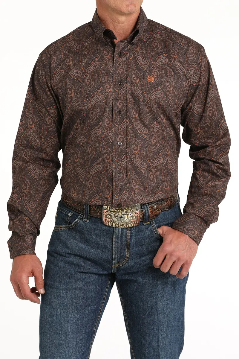 Cinch Men's Brown Paisley Print Button Down Shirt 2