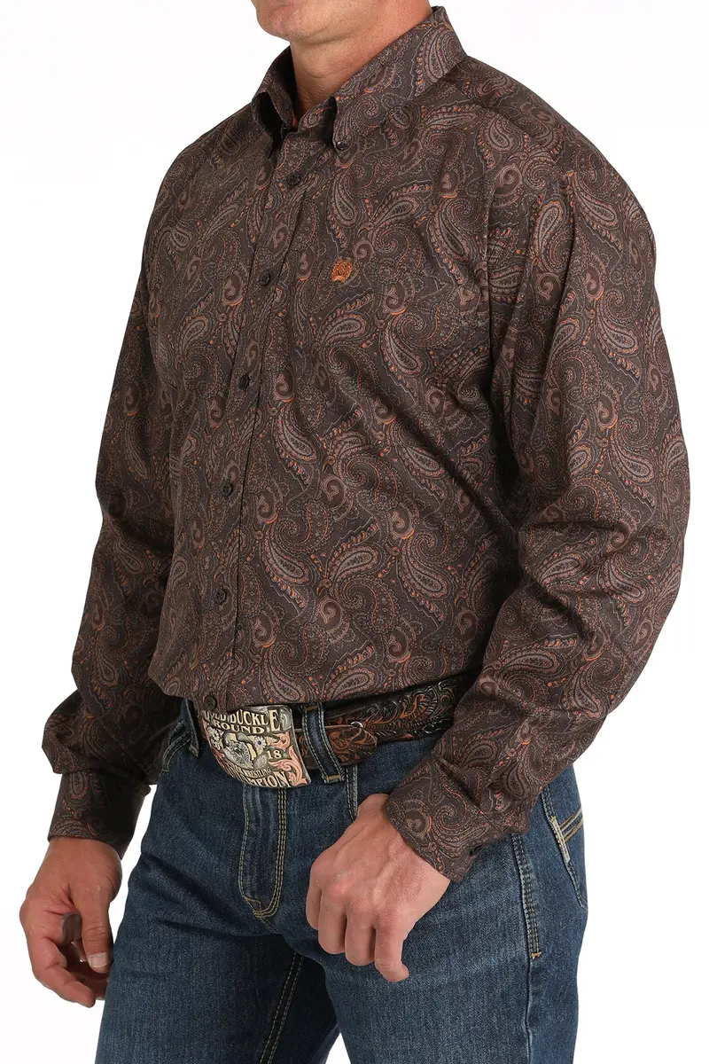 Cinch Men's Brown Paisley Print Button Down Shirt 4