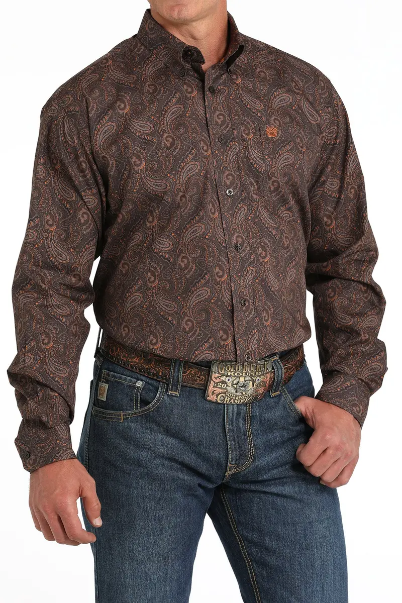 Cinch Men's Brown Paisley Print Button Down Shirt 5