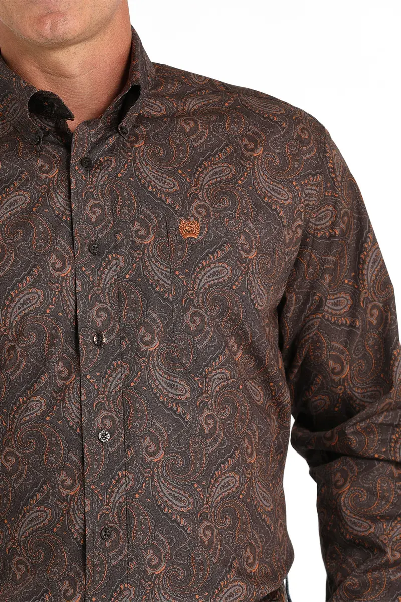 Cinch Men's Brown Paisley Print Button Down Shirt 6