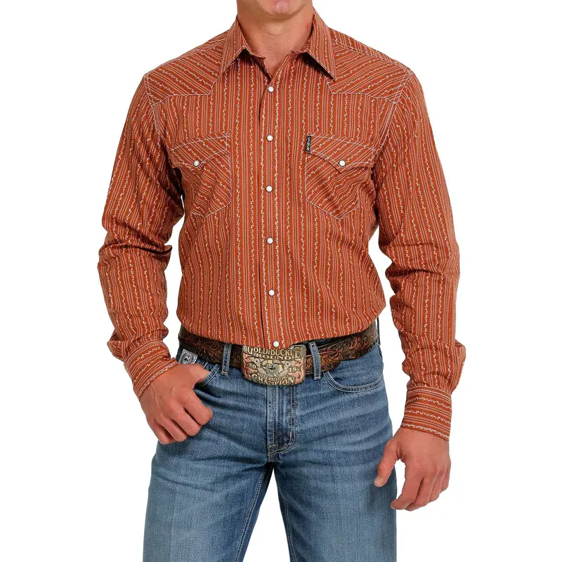 Cinch Men's Brown Print Modern Snap Down Western Shirt 1