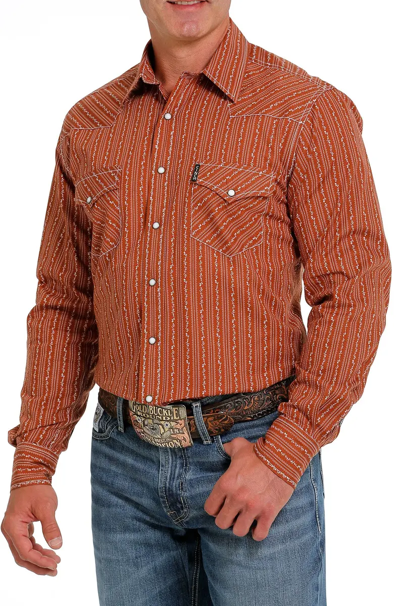 Cinch Men's Brown Print Modern Snap Down Western Shirt 3