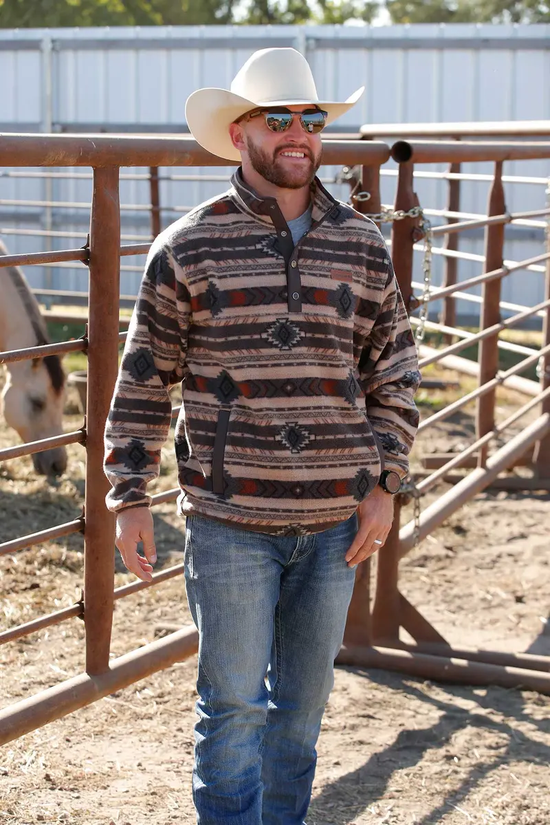 Cinch Men's Brown Stripe Polar Fleece Pullover 1