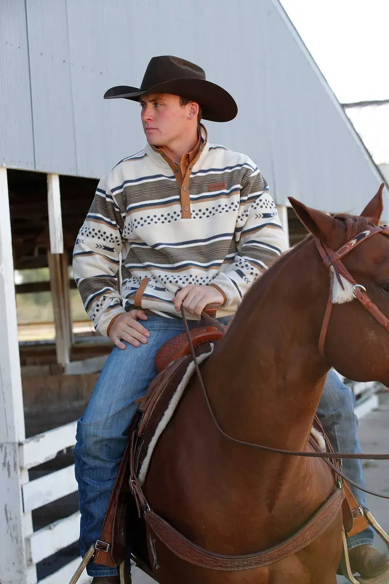 Cinch Men's Cream Stripe Polar Fleece Pullover 1