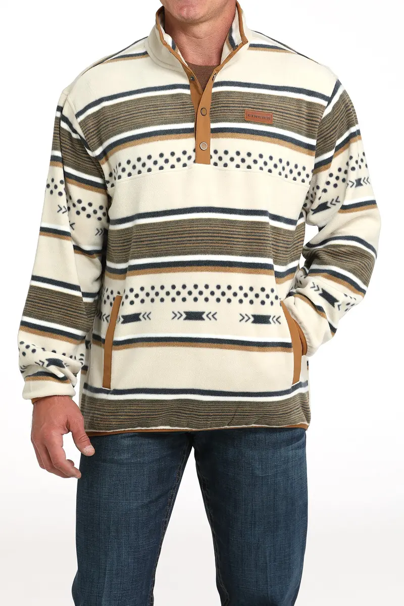 Cinch Men's Cream Stripe Polar Fleece Pullover 4