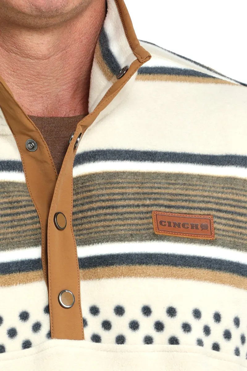 Cinch Men's Cream Stripe Polar Fleece Pullover 5