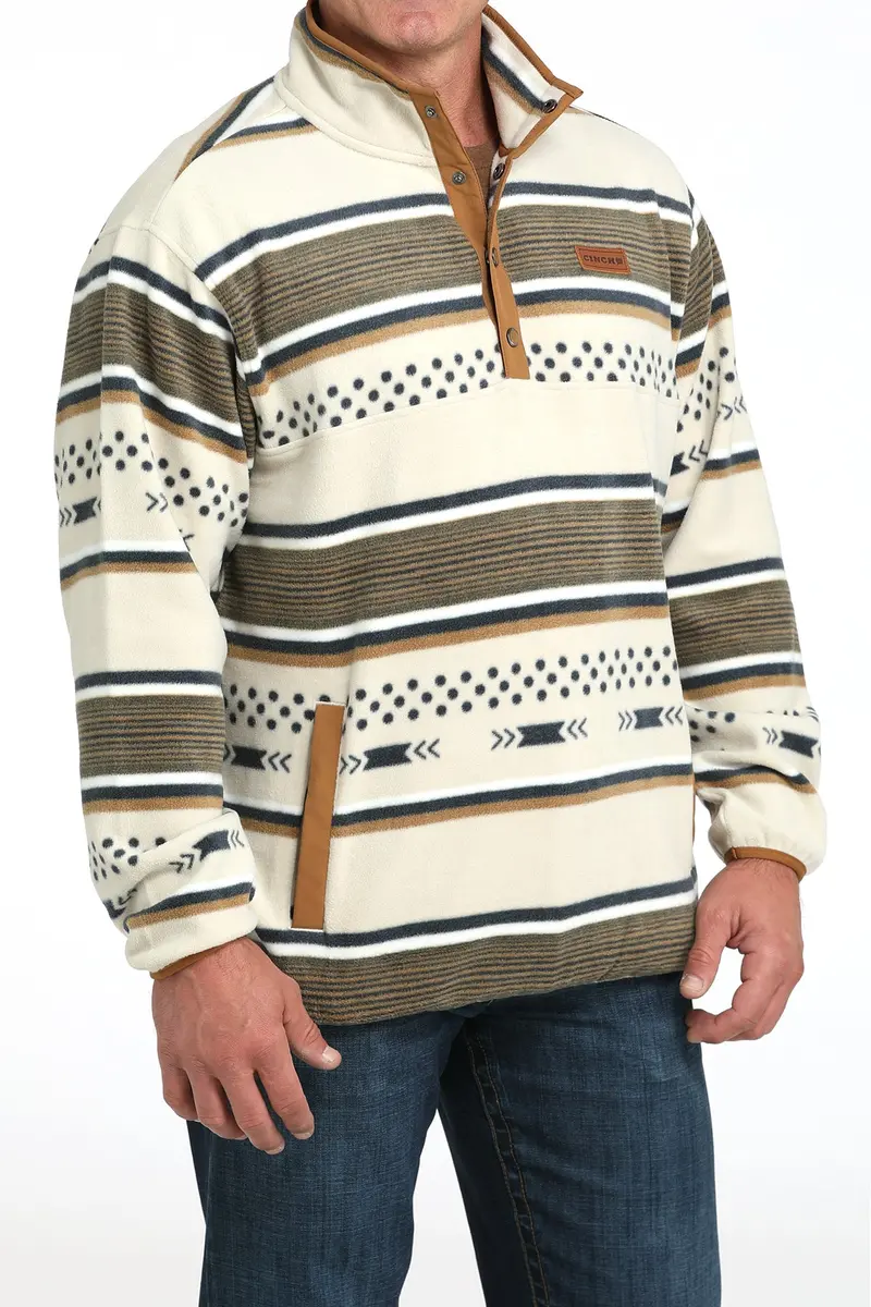 Cinch Men's Cream Stripe Polar Fleece Pullover 6
