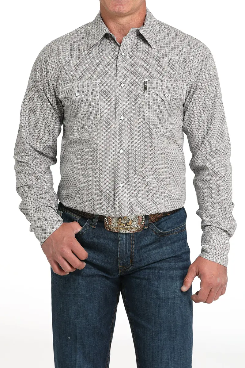 Cinch Men's Gray Geometric Print Modern Snap Down Shirt 1