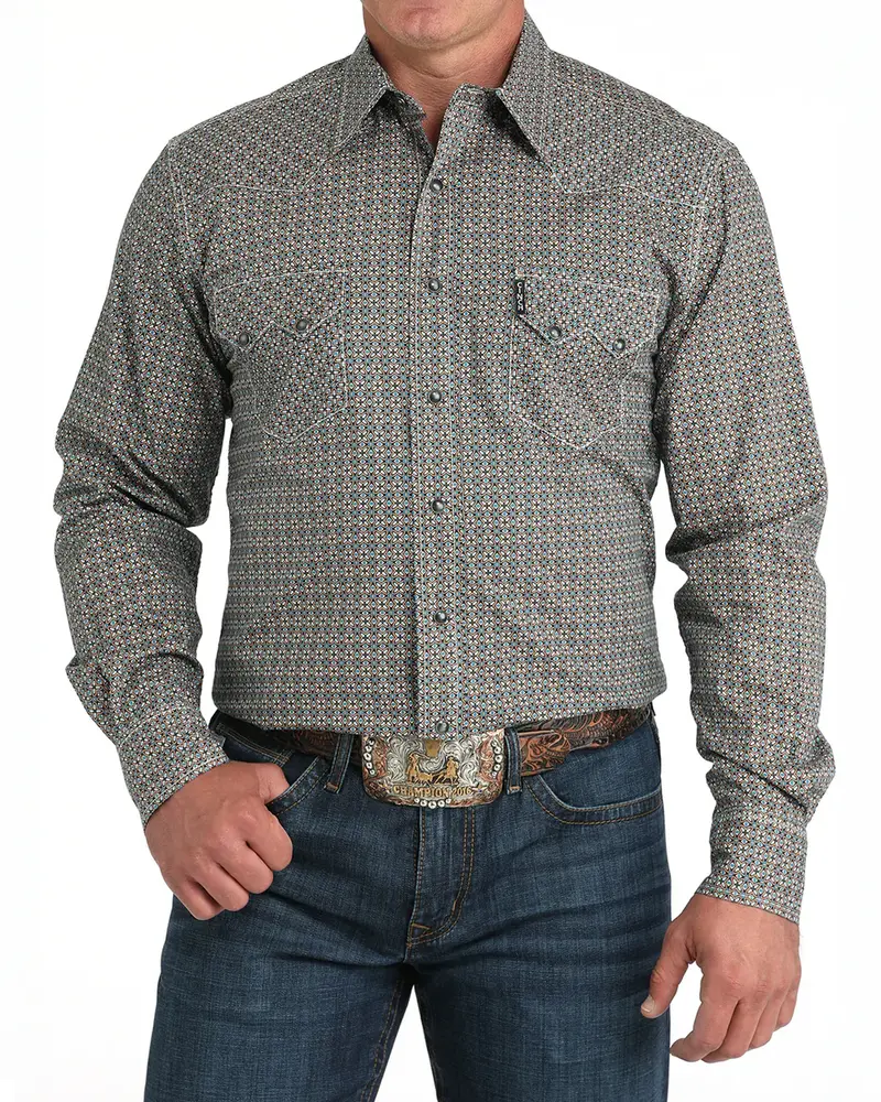 Cinch Men's Gray Geometric Snap Down Shirt 1