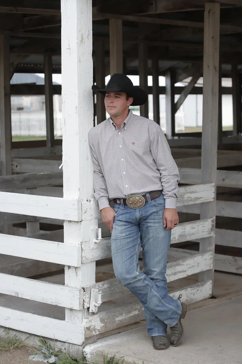 Cinch Men's Grey And Ochre Mini Check Button Down Shirt 1