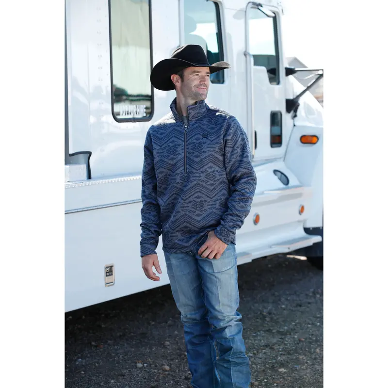 Cinch Men's Half Zip Blue Southwestern Sweater Pullover 1