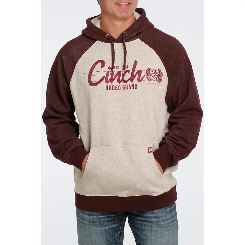Cinch Men's Khaki And Burgundy Logo Hoodie 1