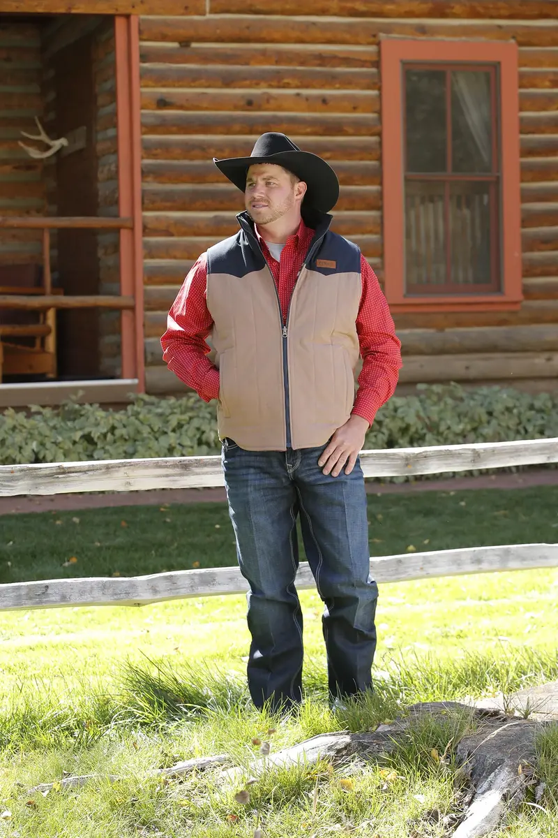 Cinch Men's Khaki And Navy Reversible Quilted Vest 1