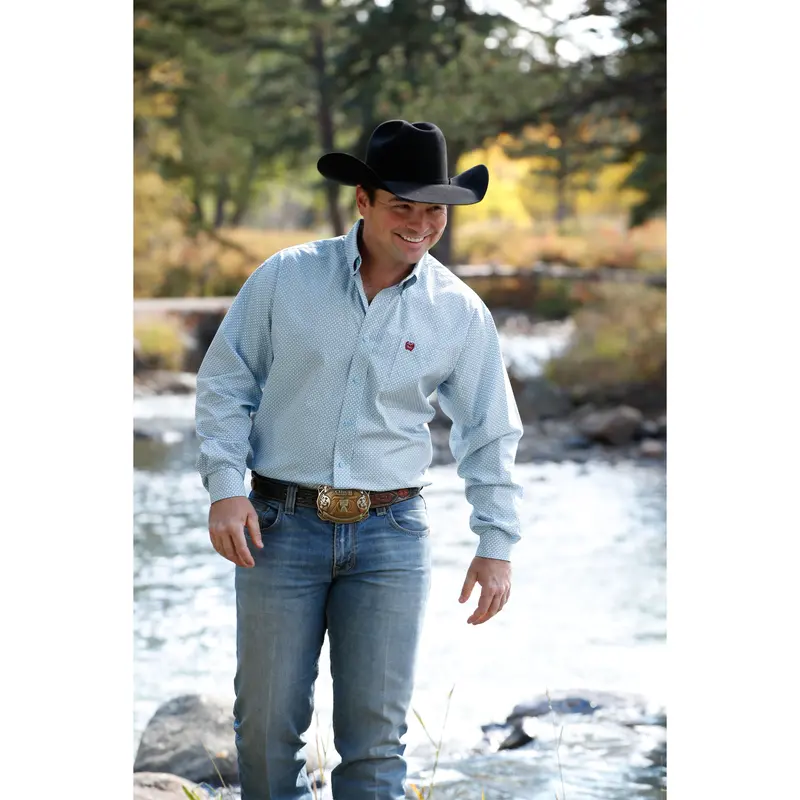 Cinch Men's Light Blue Geometric Button Down Western Shirt 1