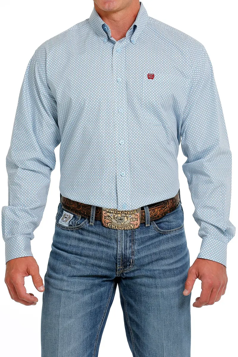 Cinch Men's Light Blue Geometric Button Down Western Shirt 2
