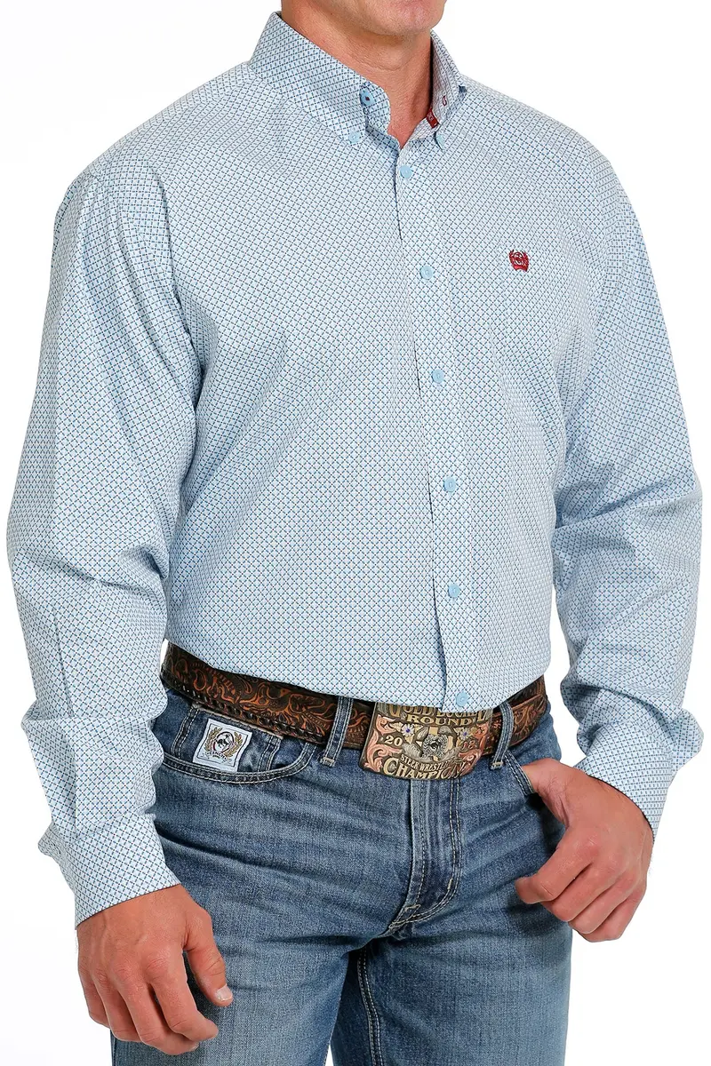 Cinch Men's Light Blue Geometric Button Down Western Shirt 4