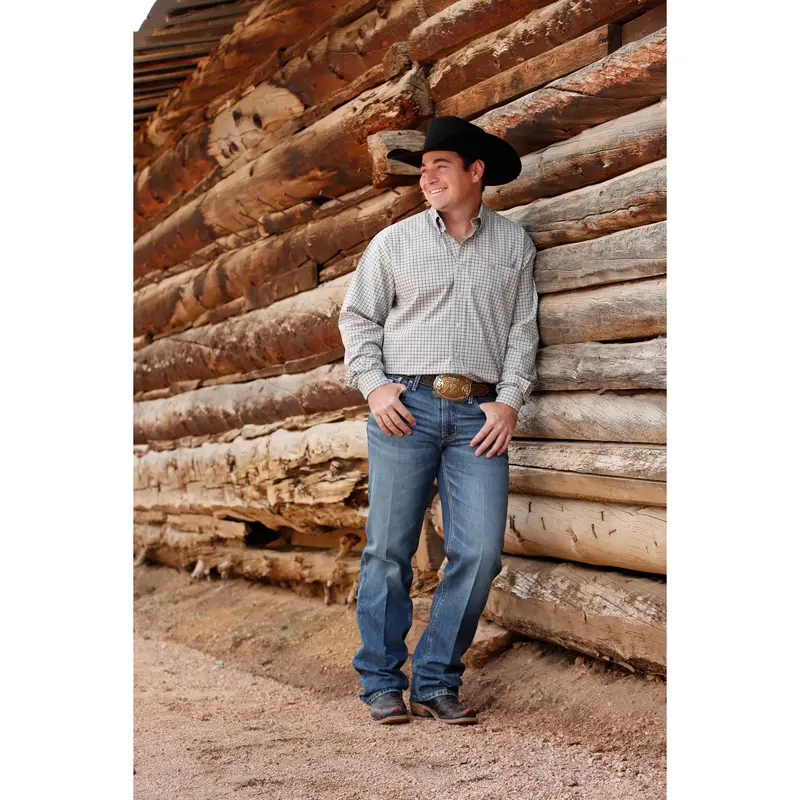Cinch Men's Light Blue Plaid Button Down Western Shirt 1