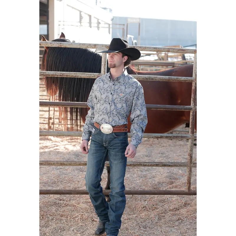 Cinch Men's Navy And Blue Paisley Print Western Shirt 1