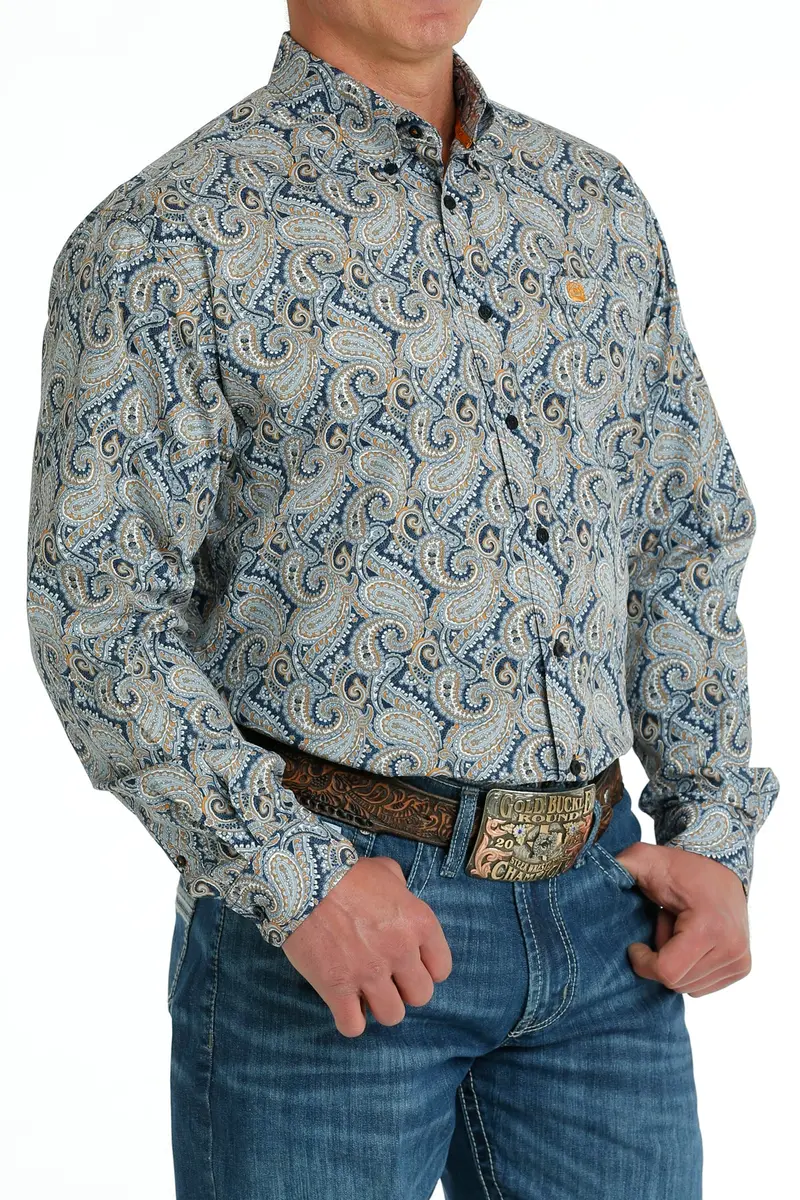 Cinch Men's Navy And Blue Paisley Print Western Shirt 3