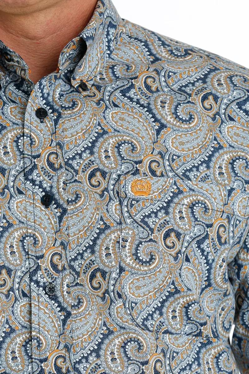 Cinch Men's Navy And Blue Paisley Print Western Shirt 4
