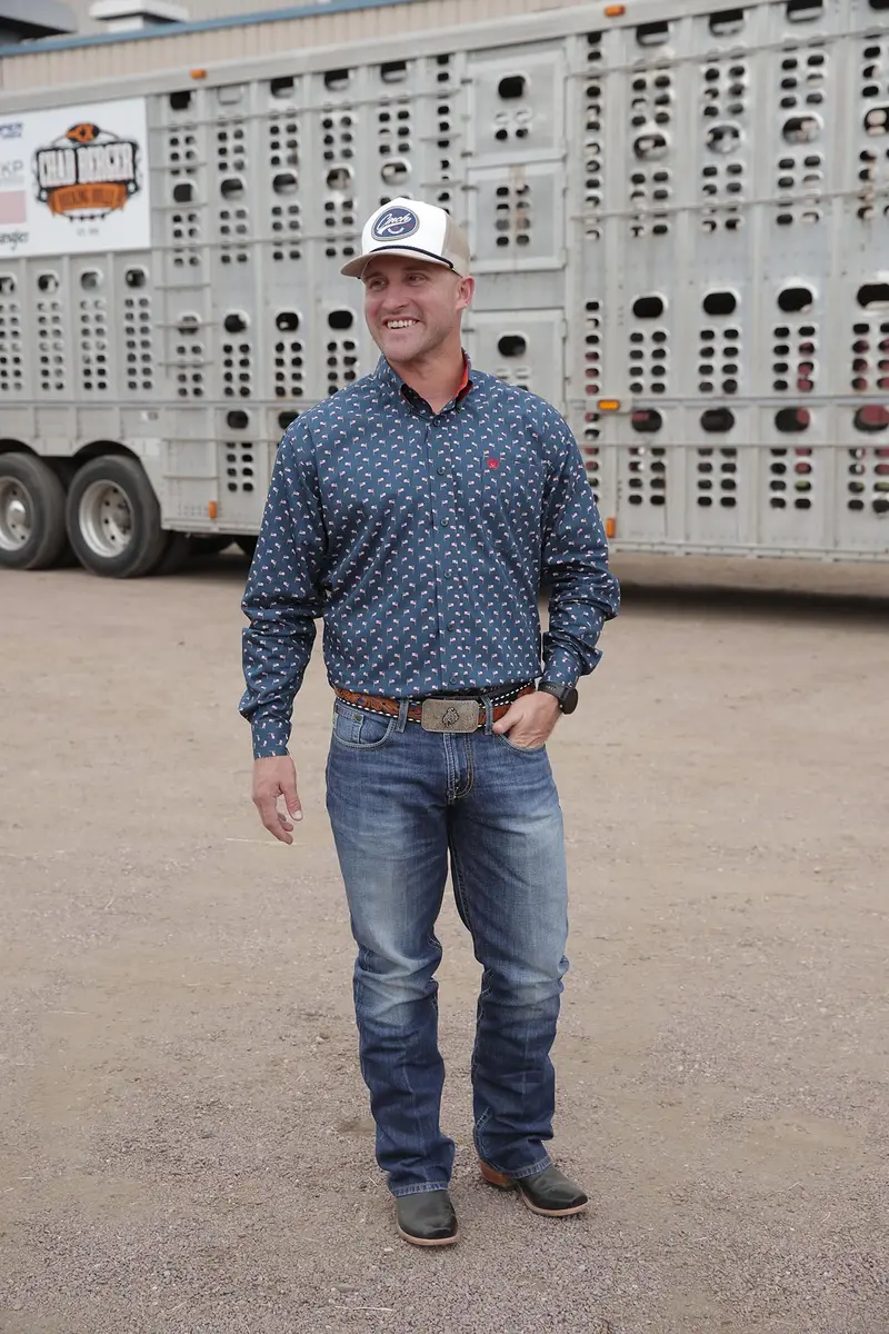Cinch Men's Navy And Red Flag Print Button Down Shirt 1