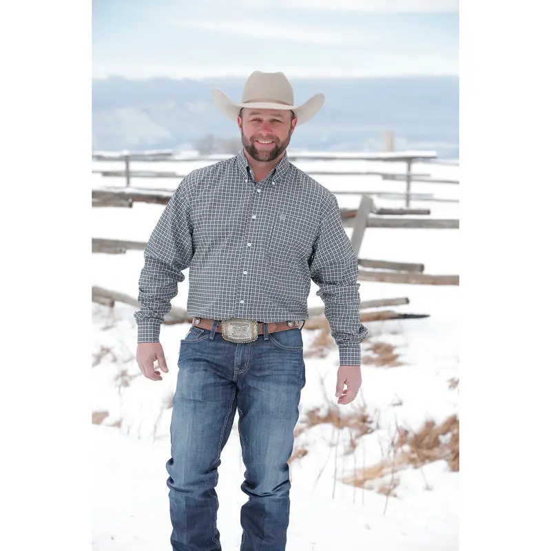 Cinch Men's Navy And White Geometric Print Western Shirt 1