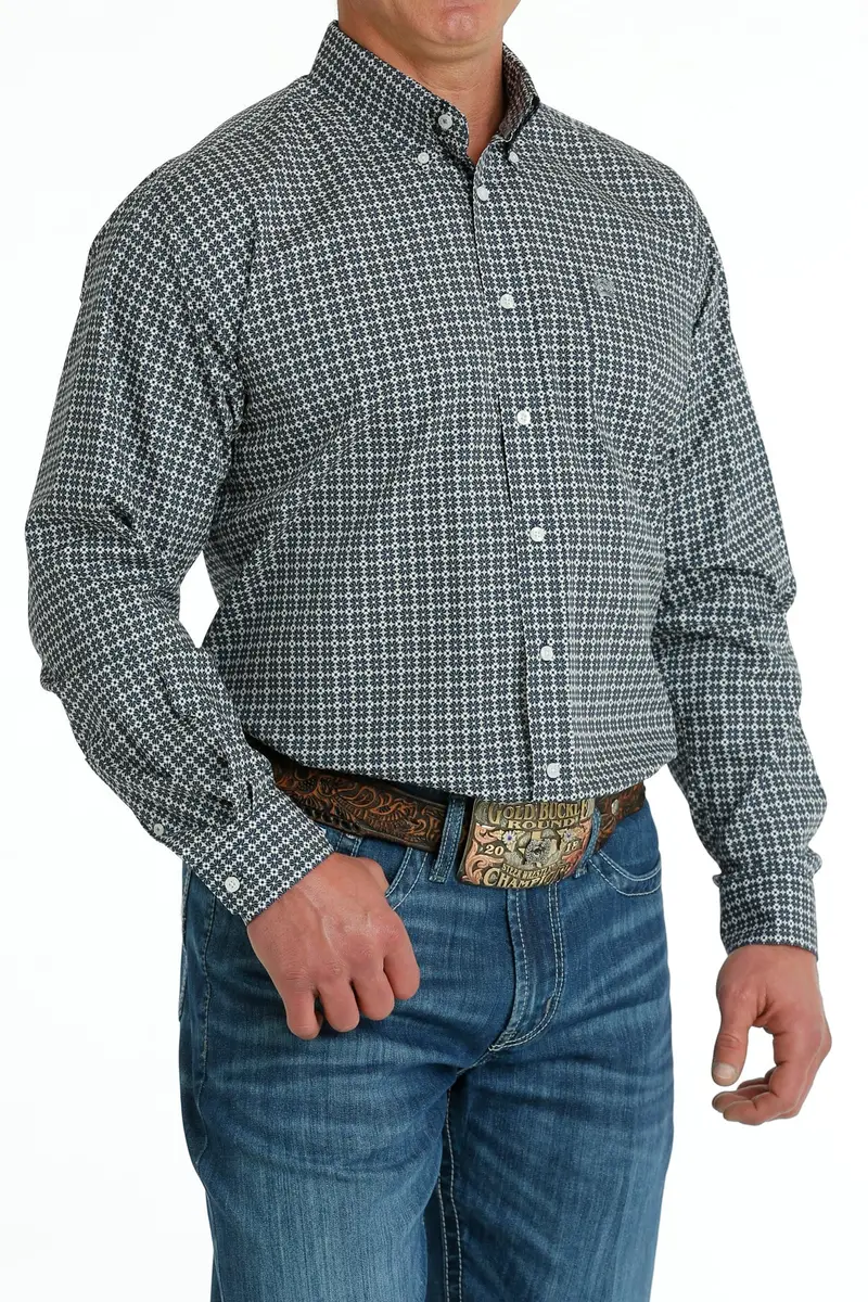 Cinch Men's Navy And White Geometric Print Western Shirt 3