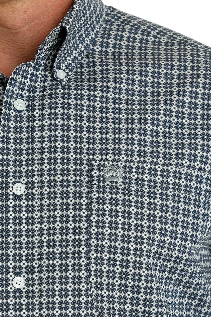 Cinch Men's Navy And White Geometric Print Western Shirt 4